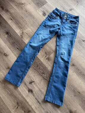 Vtg Y2K Illegal Jeans super low rise stretch denim boot cut distressed jeans / S